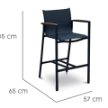 Bar kruk Bar Stoel. Dubbele Textilene met Solid Teak (FSC) Charcoal / Teak  (58x56x105 cm) ~