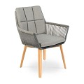 Lois Rope Chair met Teak legs. Swiss Fabrics all weather kussens Weersbestendig Olefin rope in rug / arm Aluminium / Teak (68x66x85 cm) ~