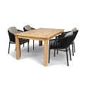 Cadozo Rope dining Chair met Swiss Fabrics all weather kussens Weersbestendig Olefin rope in rug / arm teak  (59,5x56x83 cm) ~