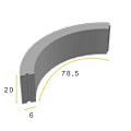 Bochtband grijs 78,5x20x6 cm. R=3 hd ~