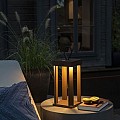 Cannes LED IP54 draadloze lounge/tafel/vloer/terraslamp matzwart 15x42cm bxh, USB base en USB 1.5m oplaadsnoer, touch switch, traploze dimmer 5-100%, 3 lichtstanden (ambiance/functional/combi), 2700K of 3000K (extra) warmwit, 2x Lithium batterij 2200mA, 9