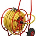 Professionele haspel met luchtbanden gemonteerd 50M - 3/4" met gele tuinslang no twist en 3/4" messing koppelingen + pistool  volledig gebruiksklaar ~