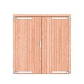Douglas dichte dubbele deur 201x209 cm. verzinkte hengen RVS beslag kleurloos geimpregneerd. ~