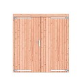 Douglas dichte dubbele deur 201x209 cm. verzinkte hengen RVS beslag onbehandeld. ~