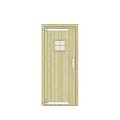 Vuren dichte enkele deur met ruitje 90x201 cm. linksdraaiend verzinkte hengen RVS beslag groen geimpregneerd. ~
