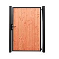 Staalverzinkt poortvleugelpakket Hybide rechtsdraaiend inclusief staanders en douglas opvulling 115x185x4 cm. zwart gepoedercoat RAL9005 ~