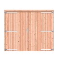 Douglas dichte dubbele deur 250x209 cm. verzinkte hengen RVS beslag onbehandeld. ~