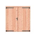 Douglas dichte dubbele deur 201x209 cm. zwarte hengen zwart beslag onbehandeld. ~