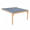 Pext Veranda Douglas - 4980x3000 muuraanbouw - staanders 14x14 cm - wit - gelaagd glas ~