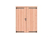 Douglas dichte dubbele deur 168x209 cm. zwarte hengen zwart beslag onbehandeld. ~