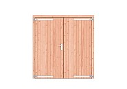 Douglas dichte dubbele deur 201x209 cm. verzinkte hengen RVS beslag onbehandeld. ~
