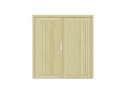 Vuren dichte dubbele deur Prestige 201x209 cm. scharnieren RVS beslag groen geimpregneerd. ~