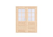 Vuren 1-ruits dubbele deur Prestige 168x209 cm. scharnieren RVS beslag onbehandeld. ~