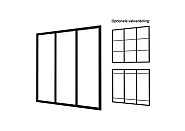 Industriële glaspui B zwart gecoat aluminium raamwerk 228,5x224 cm. ~
