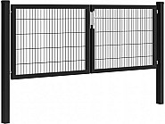 Hillfence metalen dubbele poort Premium-line inclusief slot, 300x100 cm, zwart ~