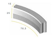 Trottoirband bochtstuk visbek R=2 inwendig grijs 13/15x25x78,5cm ~