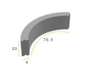 Bochtband grijs 78,5x20x6 cm. R=3 hd ~