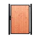 Staalverzinkt poortvleugelpakket Hybide rechtsdraaiend inclusief staanders en douglas opvulling 115x185x4 cm. zwart gepoedercoat RAL9005 ~