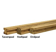 Grenen sleufpaal 8,8x8,8x270 cm. t.b.v. 28 mm profielplanken, hoekpaal, groen geïmpregneerd. ~
