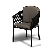 Cadozo Rope dining Chair met Swiss Fabrics all weather kussens Weersbestendig Olefin rope in rug / arm teak  (59,5x56x83 cm) ~