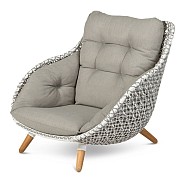 King Lounge Sofa Swiss Fabrics all weather kussen en 2 kleurig vlechtwerk Wit / Taupe (107x106x94 cm) ~