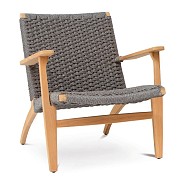 Siesta Lounge Chair Solid Teak (FSC) ingevlochten weersbestendig touw Grijs / Hout (69x78x75 cm) ~