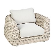 Wakkanda Lounge Chair robuuste 20 mm PE draad. Swiss Fabrics all weather kussens Kubo (117x100x85 cm) ~