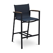 Bar kruk Bar Stoel. Dubbele Textilene met Solid Teak (FSC) Charcoal / Teak  (57x65x105 cm) ~