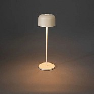 Lille draadloze USB oplaadbare LED lounge/tafellamp rond 11x38cm, IP54, docking station, USB laadkabel, touch dimmer en switch, 2200K/2700K, 10 LED (extra)warmwit, Lithium batterij, laadtijd 6u, 9u licht op 100%, 20u op 50% ~