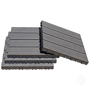 WPC-grijs FSC tuintegel 4L 11mm click 24x300x300mm groef 4st/set RVS bc ~