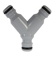 Y-vertakking met 3 opgeschroefde kraannippels PVC in blister ~