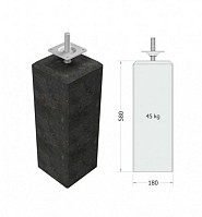 Betonpoer L 18x18x58 cm. antraciet met stelplaat en M20 draadeind OP=OP ~