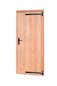 Douglas enkele deur met zwart beslag inclusief kozijn. rechtsdraaiend. 90x201 cm kleurloos geïmpregneerd ~