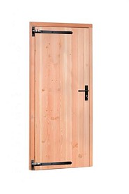 Douglas enkele deur met zwart beslag inclusief kozijn. linksdraaiend. 90x201 cm kleurloos geïmpregneerd ~