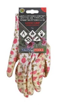 Talen Tools – Werkhandschoenen – Tuinhandschoenen – Polyester – Wit/roze – Nitrilcoating – Maat S ~