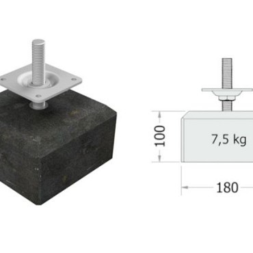 Betontegel 18x18x10 cm. schroefdraad M20 antraciet ~