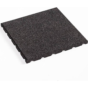 Rubbertegel 100x100x2,5 cm. zwart, valh. 87 cm. ~