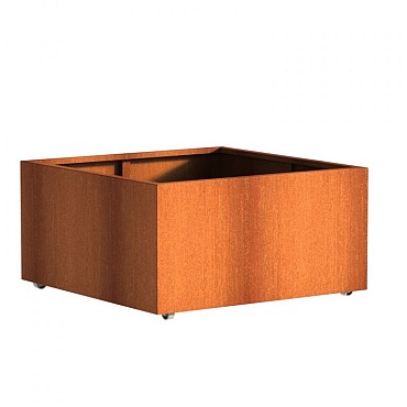 CorTen bloembak met wielen (LxBxH) 120x120x60 cm. (2 mm.) ~