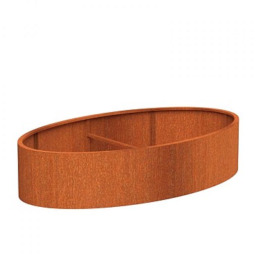 Ellipsvormige CorTen bloembak (LxBxH) 280x160x60 cm. (3 mm.) ~