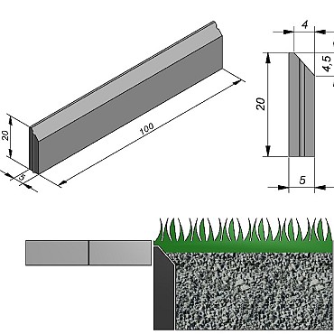 Grasband Discrete grijs 100x20x5 cm. 4,5/4 hd ~