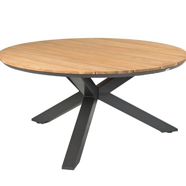 Omnigo  Dining Table Solid Teak (FSC) Tafelblad Charcoal / Teak (150 cmØx75 cm) ~