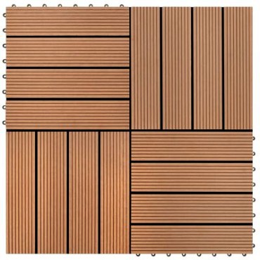 WPC-bruin FSC tuintegel 4L 11mm click 24x300x300mm groef 4st/set RVS bc ~