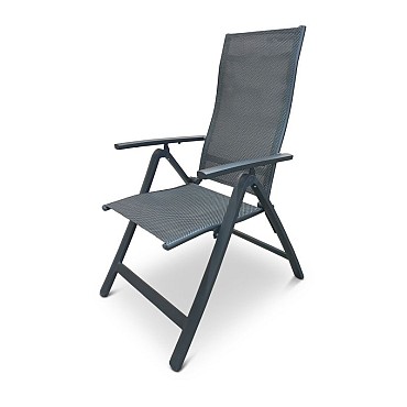 Avento Inklapbare stoel verstelbare rug / armleuning. Aluminium frame, textileen zitting / rug Charcoal / Zwart (60x73x115 cm) ~