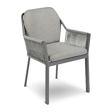 Liv Aluminium Chair Rope. Swiss Fabrics all weather kussens Weersbestendig Olefin rope in rug / arm Charcoal  (58x61x81 cm) ~
