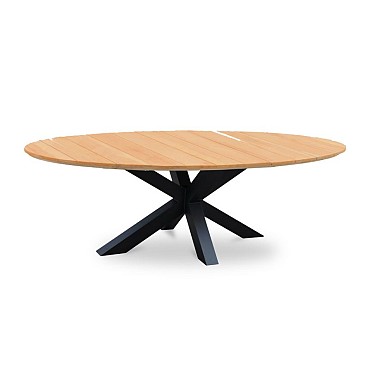 Oblong Dining Table Solid Teak (FSC) Tafelblad Charcoal / Teak (220x130x75 cm) ~