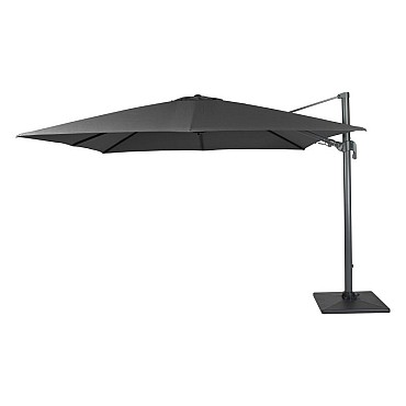 Duralarge zweefparasol dubbele knikfunctie. inclusief 150 kg voet. Swiss Fabrics Ultra doek Charcoal (400x400 cm) ~