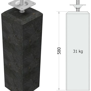 Betonpoer M 15x15x60 cm. antraciet met stelplaat en M16 draadeind ~