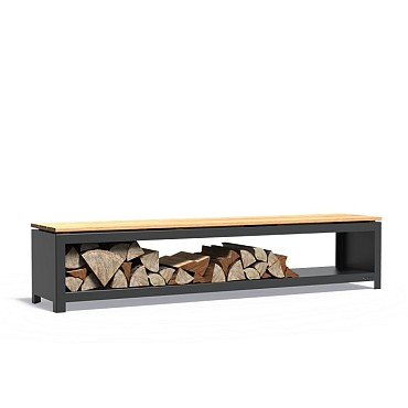 Logg houtopslag met zitje 200x40x43 cm. Gecoat ~
