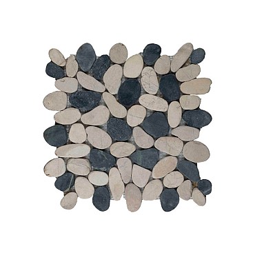 Pebble sliced mix black & white 30x30 cm. ~