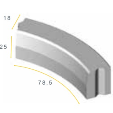 Trottoirband bochtstuk visbek R=15 inwendig grijs 18/20x25x78,5cm ~